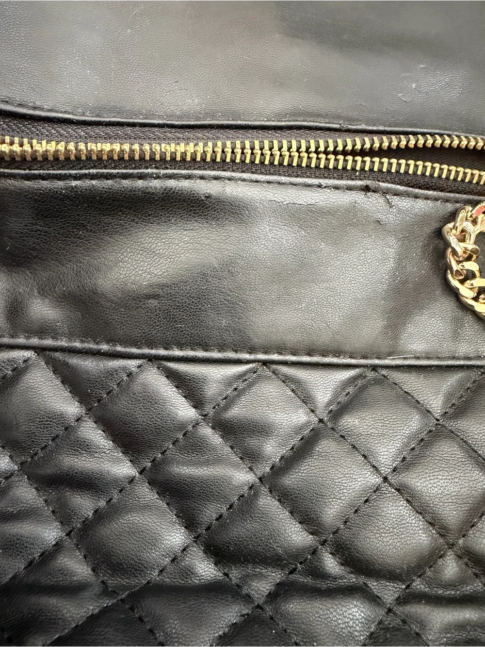 bebe Black Quilted Faux-Leather Backpack with Gold Chain & Plaque